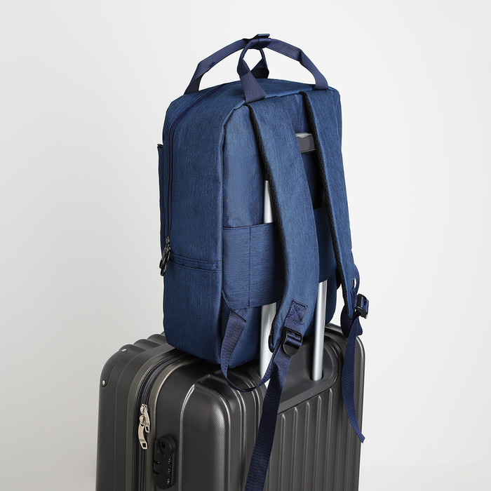 Рюкзак-сумка из текстиля на молнии, 3 кармана, отдел для ноутбука, цвет синий - фото 5 - id-p223793156