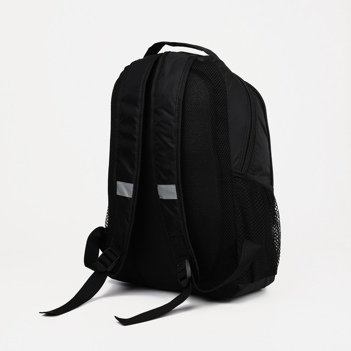 Рюкзак школьный со светоотражающими элементами, 2 отдела на молниях, 4 наружных кармана, цвет чёрный/зелёный - фото 2 - id-p223793160