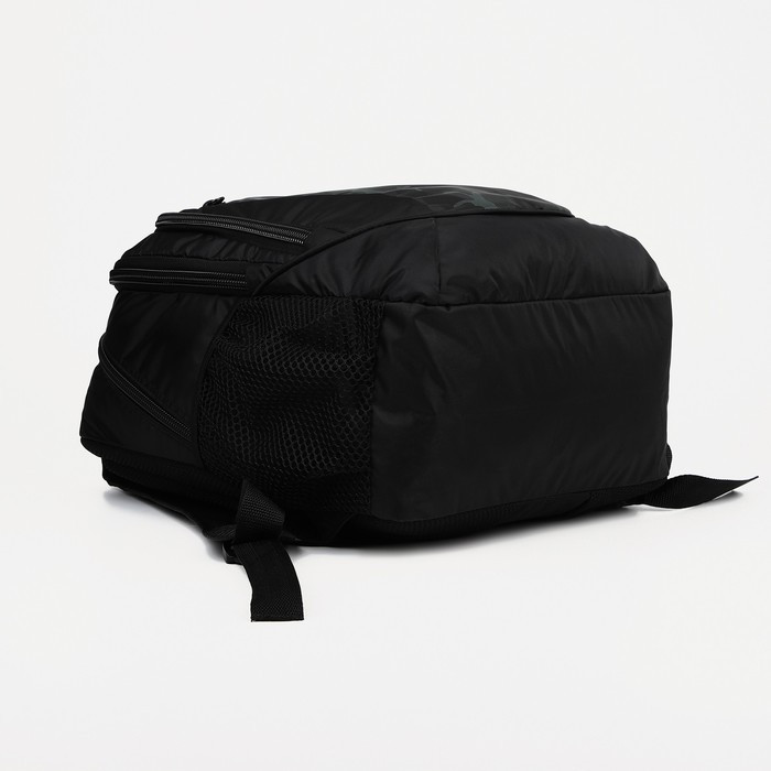 Рюкзак школьный со светоотражающими элементами, 2 отдела на молниях, 4 наружных кармана, цвет чёрный/зелёный - фото 3 - id-p223793160
