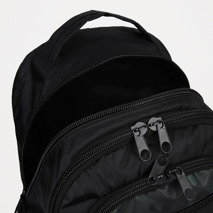 Рюкзак школьный со светоотражающими элементами, 2 отдела на молниях, 4 наружных кармана, цвет чёрный/зелёный - фото 4 - id-p223793160