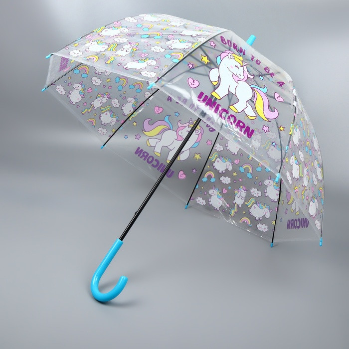 Зонт - трость полуавтоматический «Единороги», 8 спиц, R = 43 см, цвет МИКС - фото 1 - id-p223793165