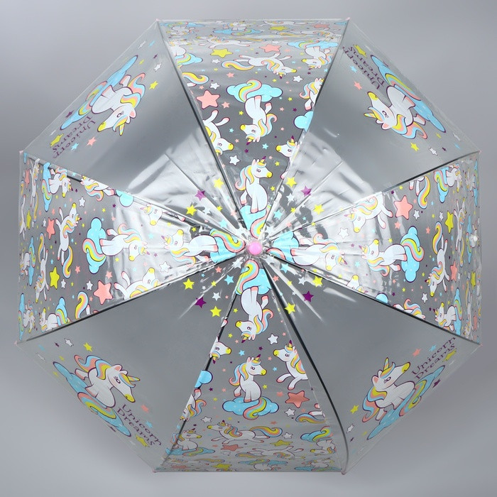 Зонт - трость полуавтоматический «Единороги», 8 спиц, R = 43 см, цвет МИКС - фото 5 - id-p223793165