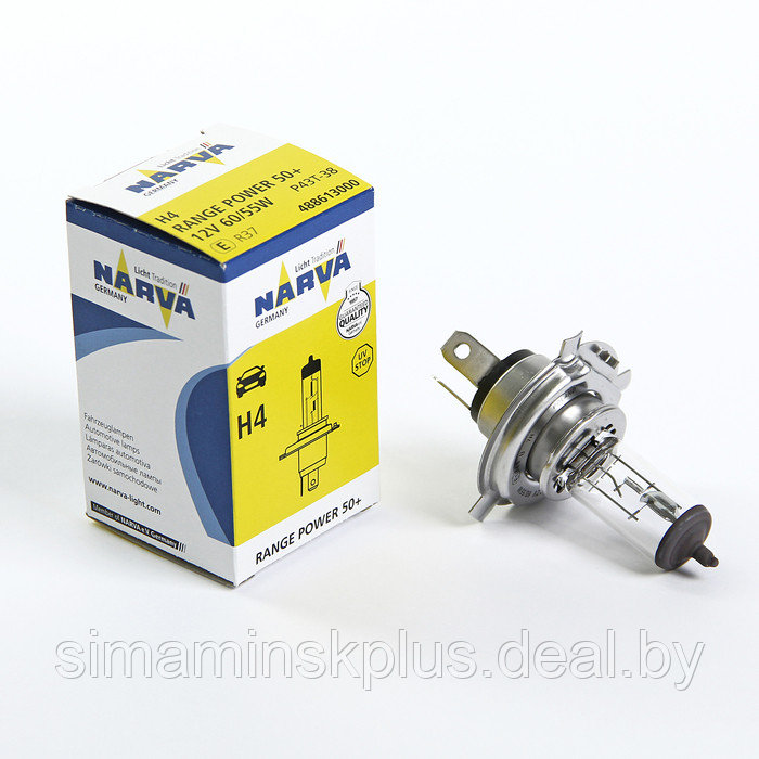 Лампа автомобильная Narva Range Power 50+, H4, 12 В, 60/55 Вт, (P43t) RP50 - фото 1 - id-p223793446