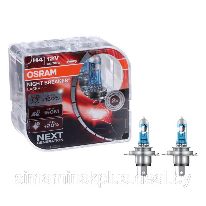 Автолампа Osram NIGHT Night Breaker Laser +150%, H4, 12 В, 60/55 Вт, 64193NL_HCB - фото 1 - id-p223793498