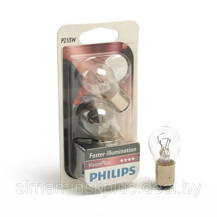 Автолампа Philips Vision Plus +50%, P21/5W (BAY15d), 12 В, 12499 VP B2, 2шт. - фото 1 - id-p223793555