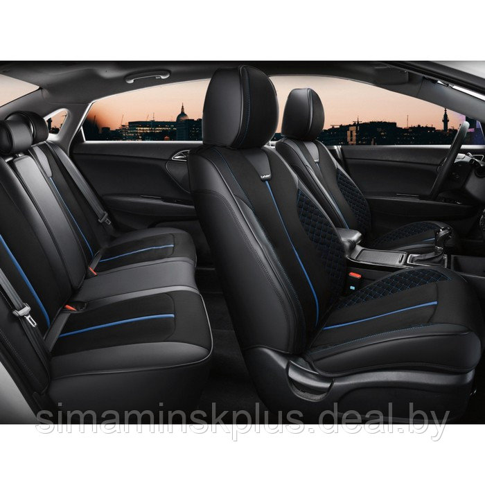 Комплект каркасных чехлов 5D CarFashion MARSHAL PLUS, цвет черный/черный/синий - фото 1 - id-p223794738