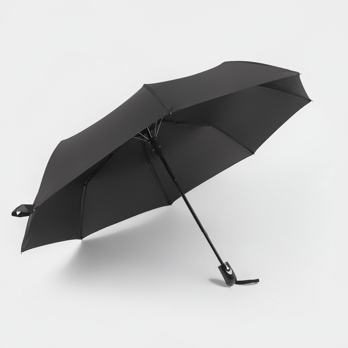 Зонт - трость полуавтоматический «Гроза», эпонж, 3 сложения, 8 спиц, R = 47 см, цвет чёрный - фото 1 - id-p223795067
