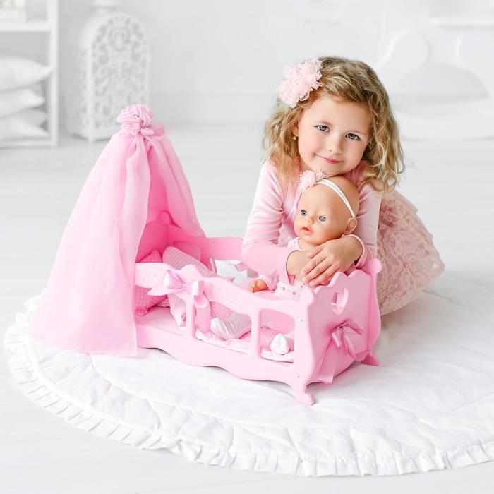 Кроватка для кукол с постельным бельем и балдахином, коллекция «Diamond princess» розовый - фото 1 - id-p223794814