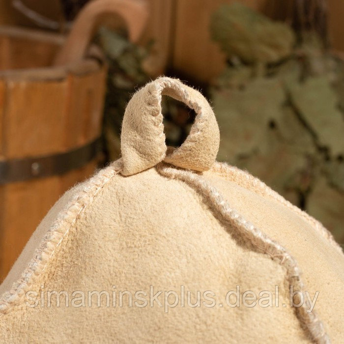 Шапка для бани из овчины "Будёновка" скорняжный шов, бежевый - фото 7 - id-p223795567