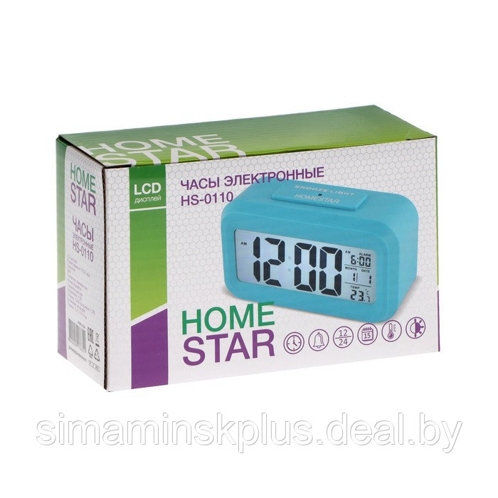 Часы HOMESTAR HS-0110, будильник, температура, подсветка, 3хААА, синие - фото 7 - id-p223795883