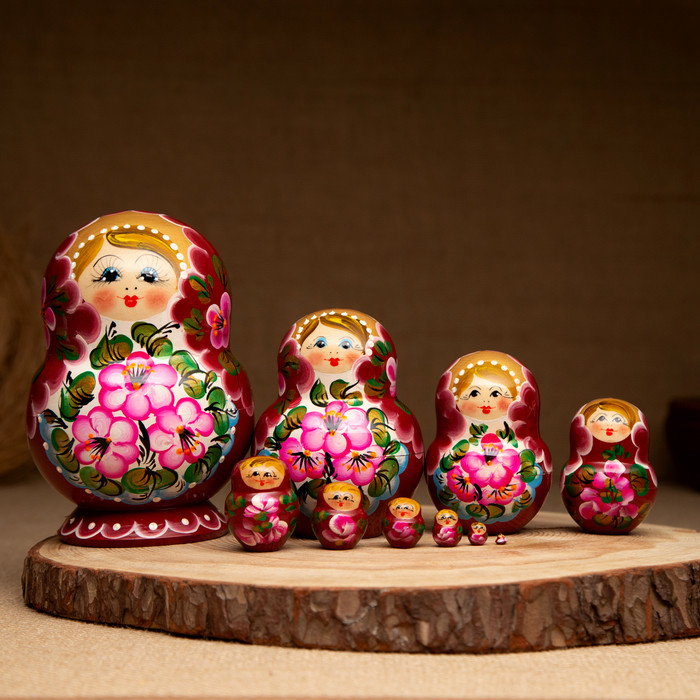 Матрёшка «Цветочки», розовое платье, 10 кукольная, 12-14 см - фото 1 - id-p223794913