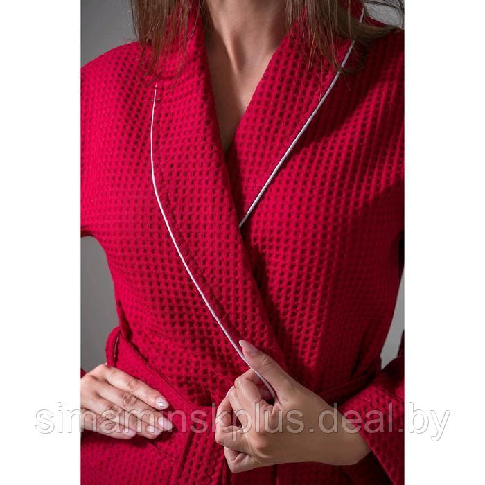 Халат женский, шалька+кант, размер 54, бордовый, вафля - фото 4 - id-p223795389