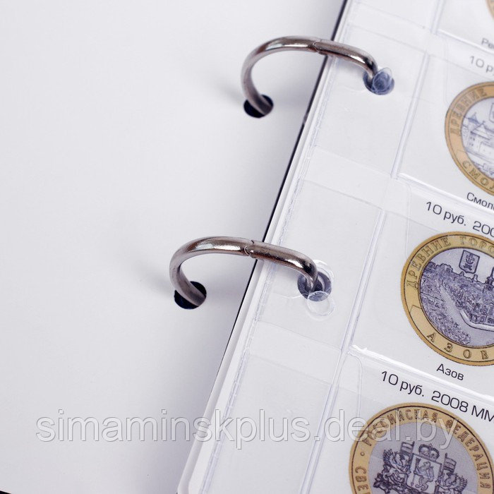 Альбом для монет на кольцах 225 х 265 мм, "Памятные монеты РФ", обложка ПВХ, 13 листов и 13 цветных картонных - фото 6 - id-p223796757