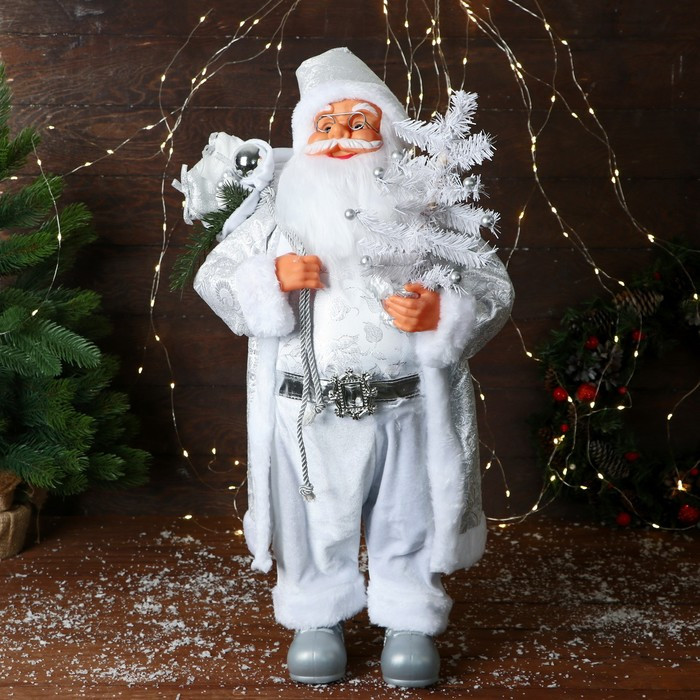 Дед Мороз "С ёлочкой с шариками и подарками" 60 см, серебро - фото 1 - id-p223796417