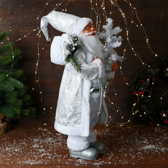 Дед Мороз "С ёлочкой с шариками и подарками" 60 см, серебро - фото 2 - id-p223796417