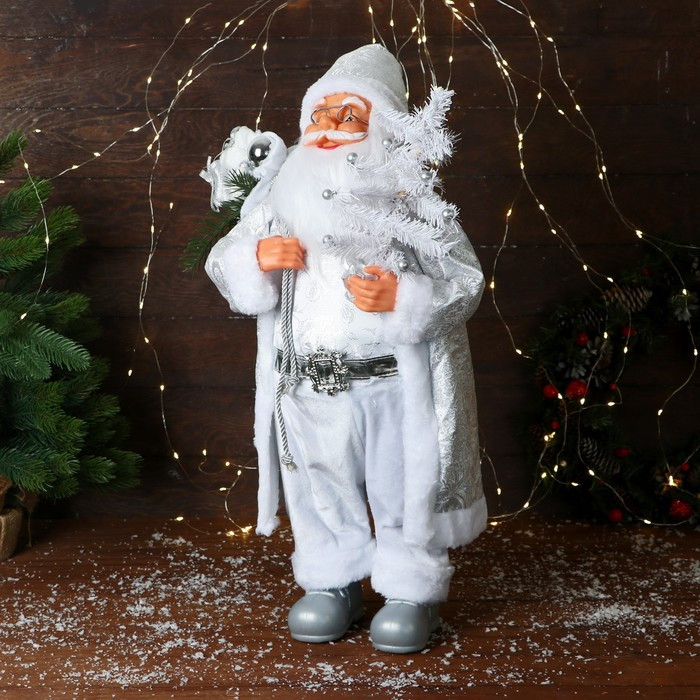 Дед Мороз "С ёлочкой с шариками и подарками" 60 см, серебро - фото 4 - id-p223796417