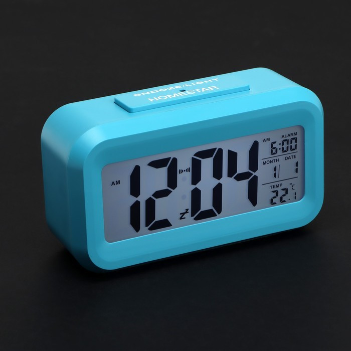 Часы HOMESTAR HS-0110, будильник, температура, подсветка, 3хААА, синие - фото 4 - id-p223797210