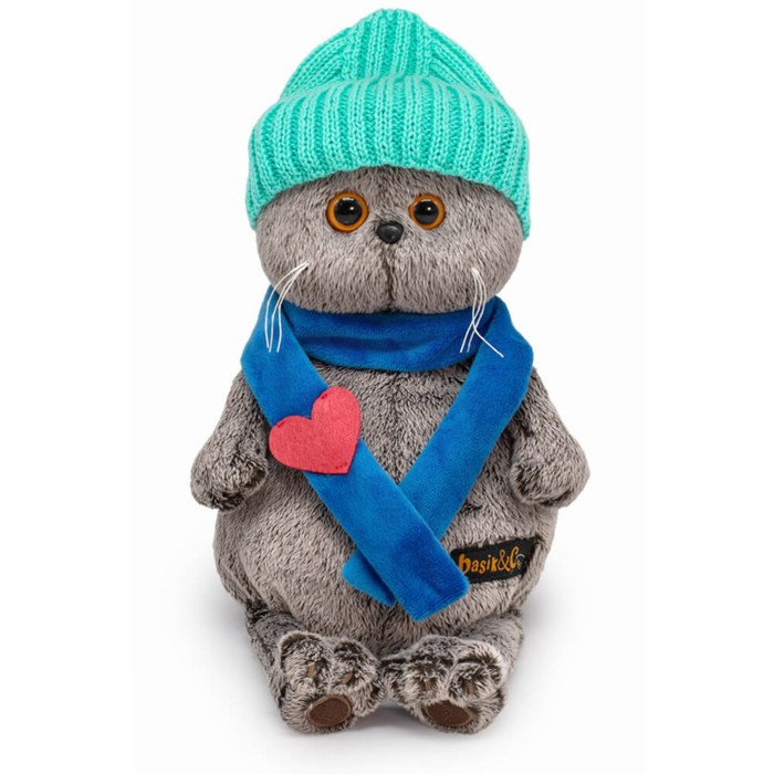 Мягкая игрушка «Басик», в шапке и шарфе с сердечком», 19 см - фото 1 - id-p223797040