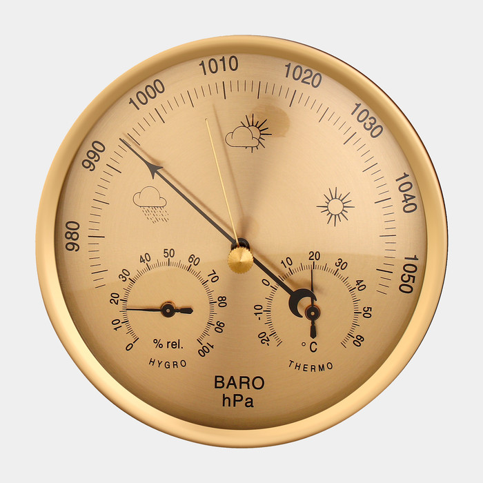 Барометр механический, метеостанция, настенный, золотой, d = 13 см - фото 1 - id-p223797216
