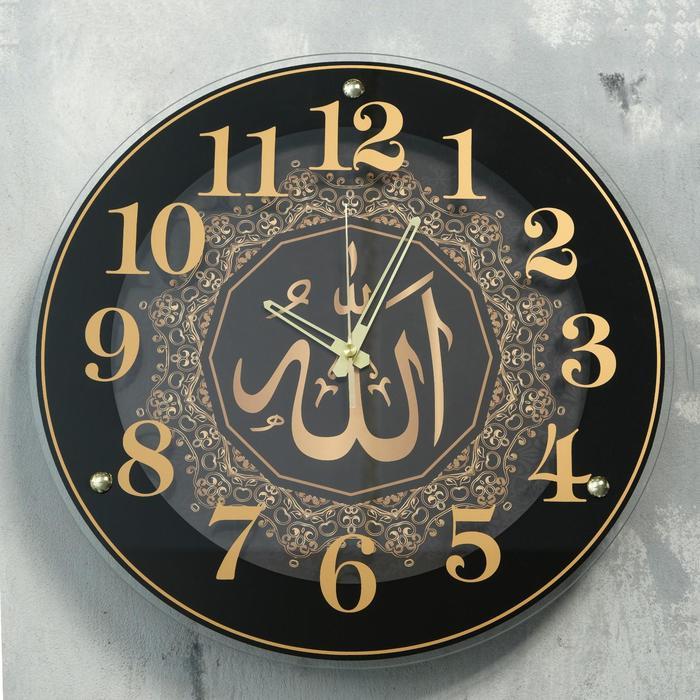 Часы настенные, интерьерные "Аллах", d-39 см, бесшумные, корпус черный - фото 1 - id-p223796977