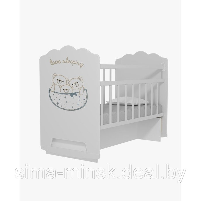 Кровать детская Love Sleeping колесо-качалка с маятником (белый) (1200х600) - фото 2 - id-p223797820