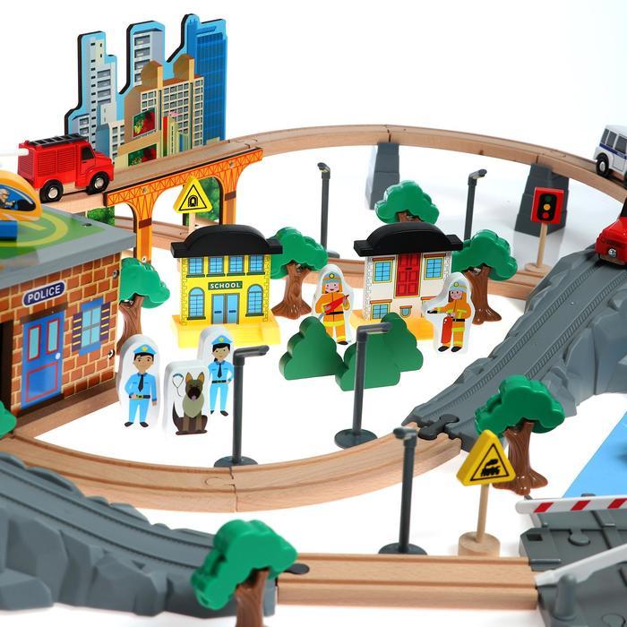 Деревянная игрушка «Железная дорога» 95 деталей, 52,5×33×12,5 см - фото 3 - id-p223797159