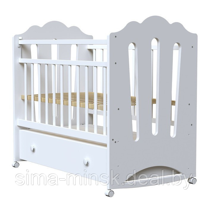 Кровать детская BONNE колесо-качалка с ящиком (белый) (1200х600) - фото 2 - id-p223797825