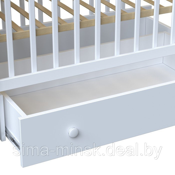 Кровать детская BONNE колесо-качалка с ящиком (белый) (1200х600) - фото 4 - id-p223797825