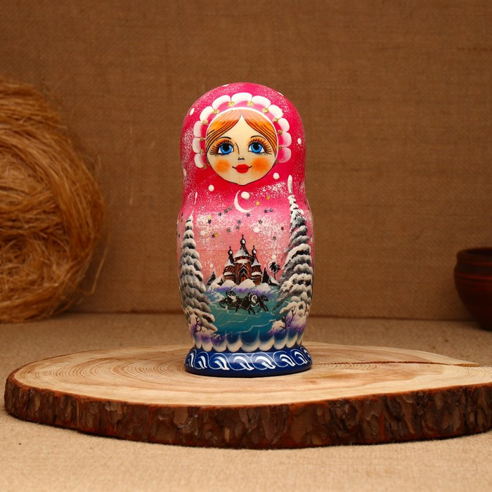 Матрёшка «Зима»,розовая, 5 кукольная, люкс - фото 3 - id-p223796686