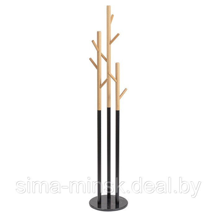 Вешалка напольная Solheim, 340×340×1710 мм, цвет чёрный мрамор / натуральное дерево - фото 1 - id-p223798403