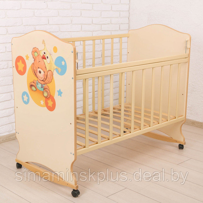 Детская кроватка «Мишутка» на колёсах или качалке, цвет бежевый - фото 3 - id-p223799298