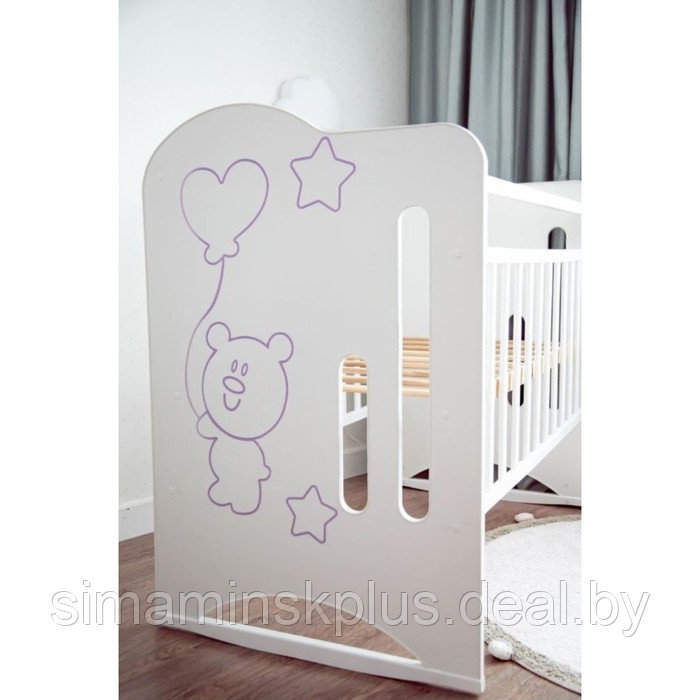 Кровать детская Sweet Bear колесо-качалка (белый) ( 1200х600) - фото 3 - id-p223799301