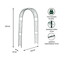 Арка садовая, разборная, 250 × 120 × 30 см, металл, зелёная