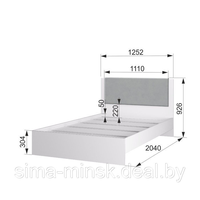 Кровать «Акцент №1200М», 1200×2000 мм, цвет белый / цемент светлый / веллюкс сильвер - фото 4 - id-p223798508