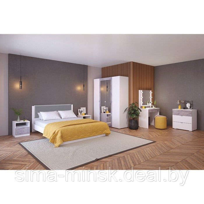 Кровать «Акцент №1200М», 1200×2000 мм, цвет белый / цемент светлый / веллюкс сильвер - фото 5 - id-p223798508