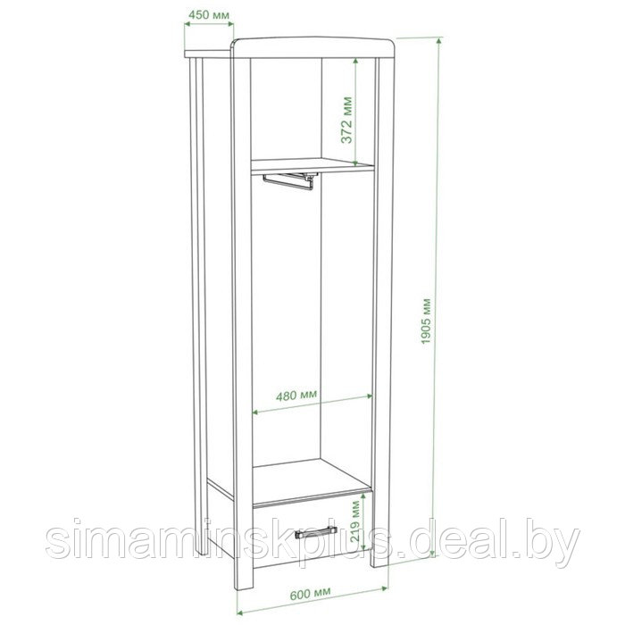 Шкаф одностворчатый, 600 × 450 × 1910 мм, цвет шамони / карамель - фото 2 - id-p223799665