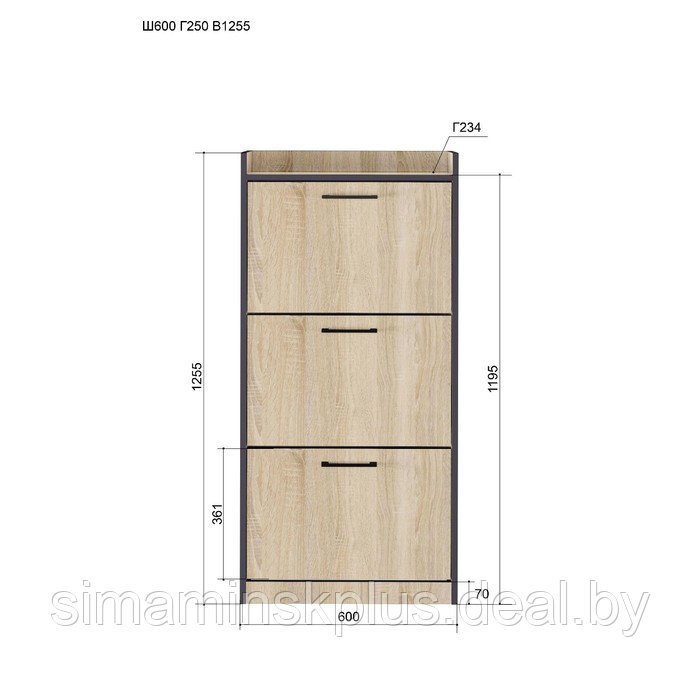 Обувной шкаф «Эльза 63», 600 × 250 × 1230 мм, цвет дуб сонома - фото 3 - id-p223799972