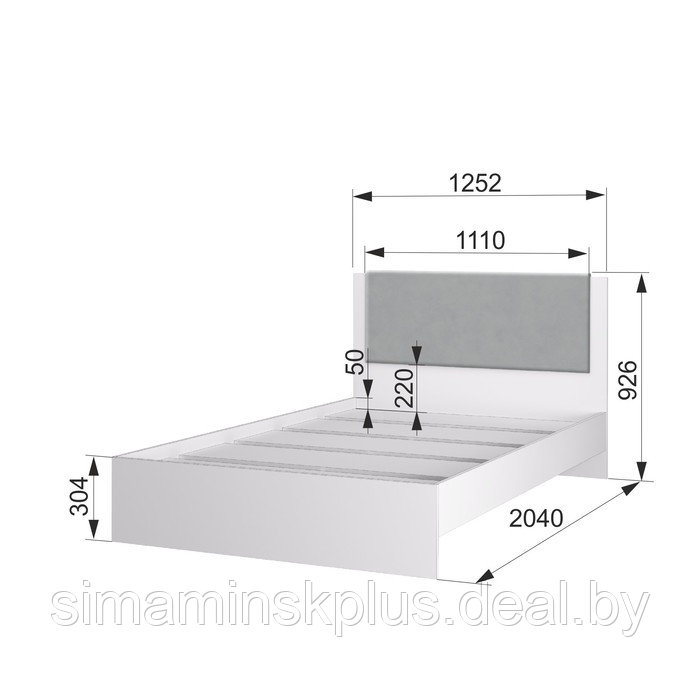 Кровать «Акцент №1200М», 1200×2000 мм, цвет белый / цемент светлый / веллюкс сильвер - фото 4 - id-p223800127