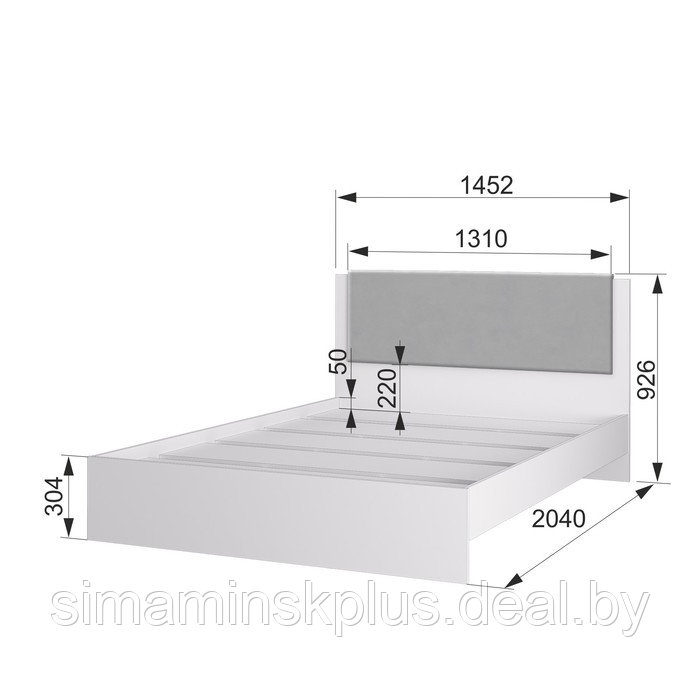 Кровать «Акцент №14М», 1400×2000 мм, цвет белый / цемент светлый / веллюкс сильвер - фото 4 - id-p223800160