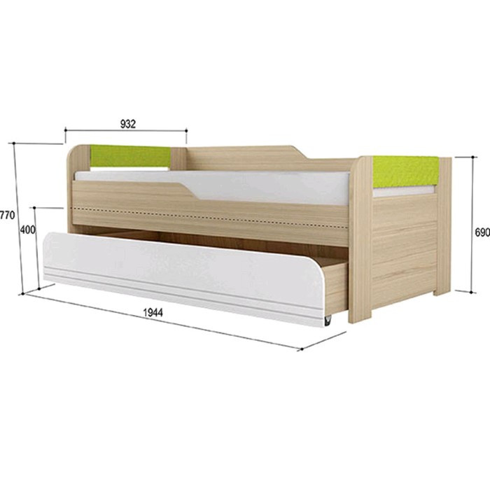 Кровать 2-х уровневая «Стиль 900.1», 1900 × 900 мм, 1800 × 800 мм, цвет туя светлая / лайм - фото 2 - id-p223800330