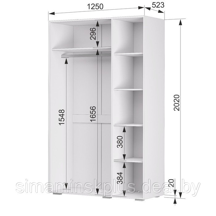 Шкаф 3-створчатый «Акцент №25», 1250 × 523 × 2020 мм, цвет белый / цемент светлый - фото 3 - id-p223800703