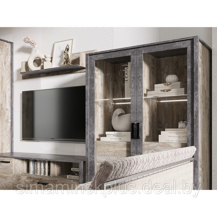 Шкаф-стекло «Амели», 1066 × 490 × 1550 мм, цвет дуб юкон / тёмный бетон - фото 3 - id-p223800730