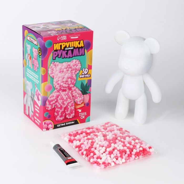 Игрушка помпонами «Медведь», белый розовый - фото 2 - id-p223800837