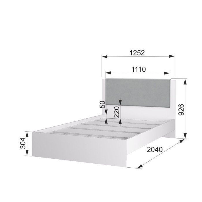 Кровать «Акцент №1200М», 1200×2000 мм, цвет белый / цемент светлый / веллюкс сильвер - фото 4 - id-p223801185