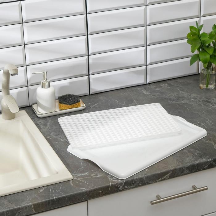 Поднос с вкладышем для сушки посуды, 42,5×27 см, цвет белый - фото 2 - id-p223801541