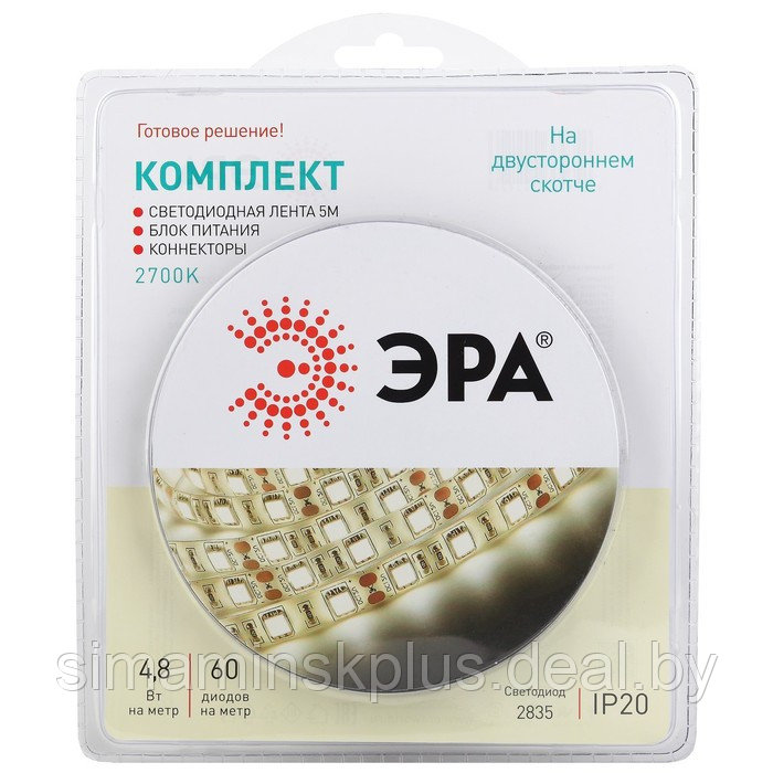 Комплект светодиодной ленты «Эра» 5 м, IP20, SMD2835, 60 LED/м, 12 В, 2700К - фото 1 - id-p223801871