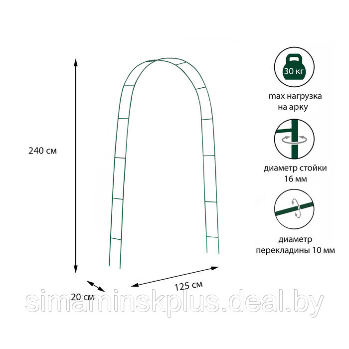 Арка садовая 240 х 125 х 20 см, разборная, металл, зелёная - фото 1 - id-p223802114