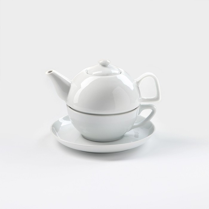 Набор фарфоровый для чая «Бельё», 3 предмета: чайник 470 мл, чашка 300 мл, блюдце - фото 1 - id-p223802480