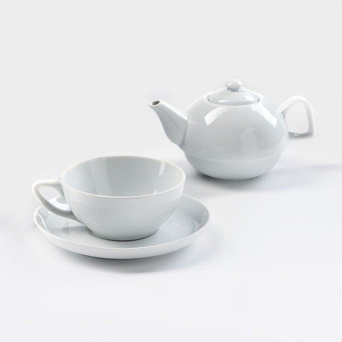 Набор фарфоровый для чая «Бельё», 3 предмета: чайник 470 мл, чашка 300 мл, блюдце - фото 2 - id-p223802480