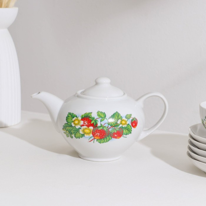 Сервиз чайный «Цветущая земляника», 14 предметов: чайник, сахарница, 6 чайных пар, фарфор - фото 2 - id-p223802485